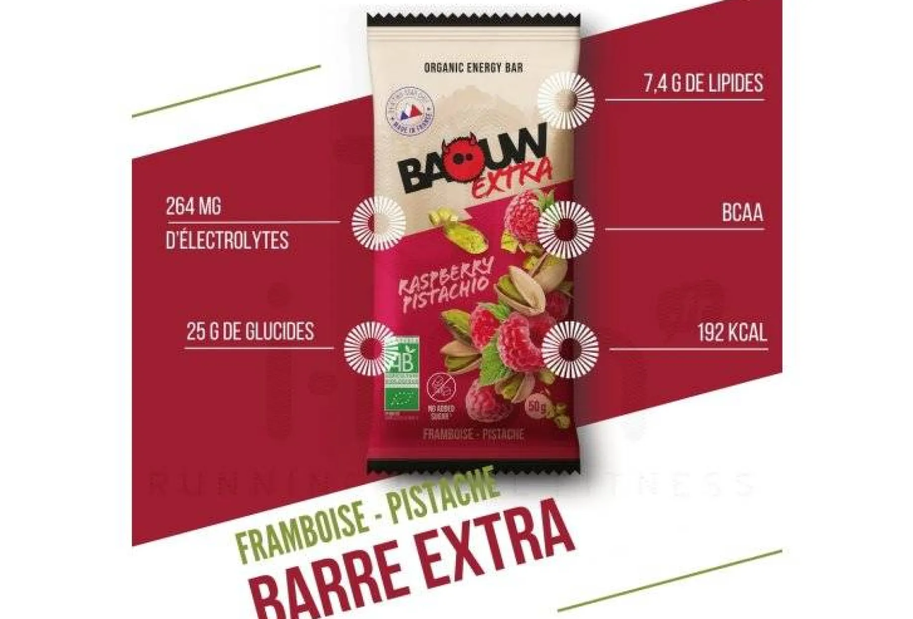 Barre énergétique bio Extra - Framboise - Pistache