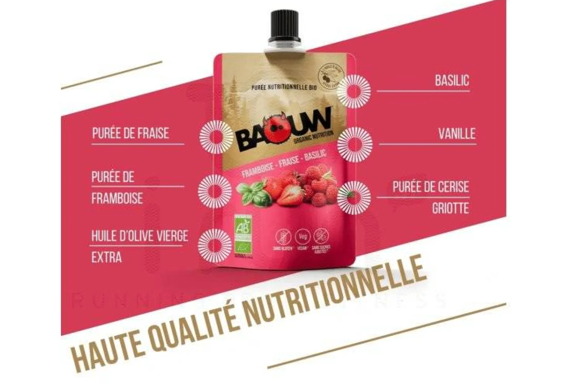 Purée nutritionnelle bio - Framboise - Fraise - Basilic
