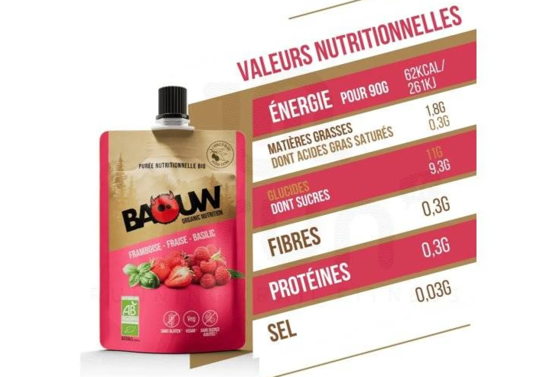 Purée nutritionnelle bio - Framboise - Fraise - Basilic